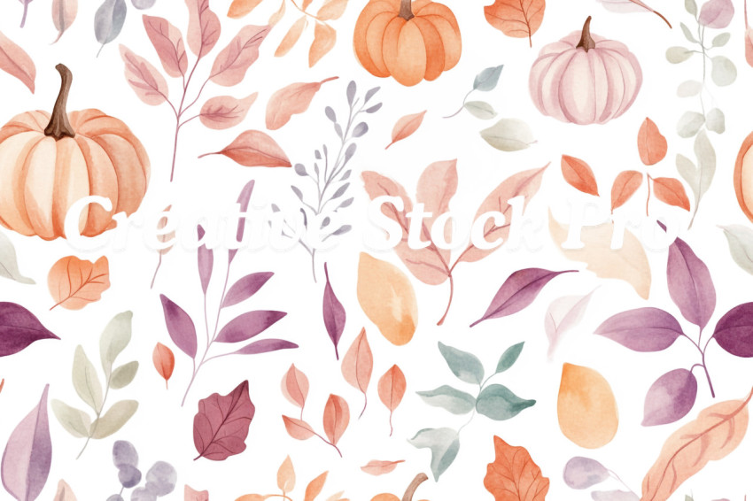 Watercolor seamless pattern. Autumn vibes. Floral seamless pattern for textiles, backgrounds, web design, crafts paper