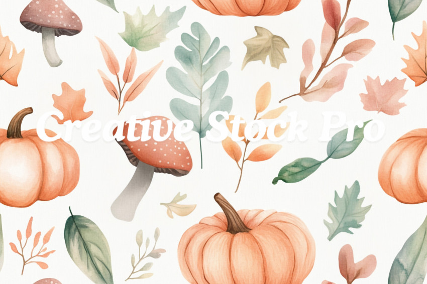 Watercolor seamless pattern. Autumn vibes. Floral seamless pattern for textiles, backgrounds, web design, crafts paper