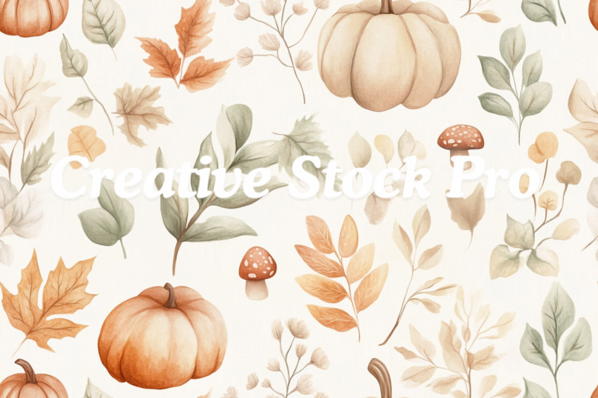 Watercolor seamless pattern. Autumn vibes. Floral seamless pattern for textiles, backgrounds, web design, crafts paper