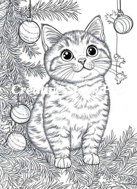 Kitty Claus Coloring Page