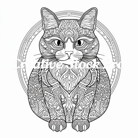 Free Cute Cat Mandala Coloring Pages for Children