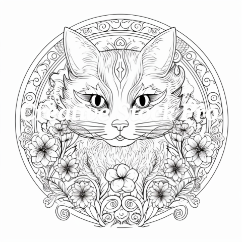 Free Creative Cat Mandala Coloring for Adults