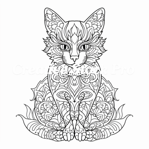 Free Beautiful Cat Mandala Coloring for Adults