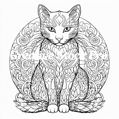 Free Cat Mandala Art for Coloring Therapy