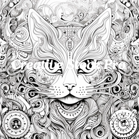 Free Cat at a Party Coloring Page for Kids