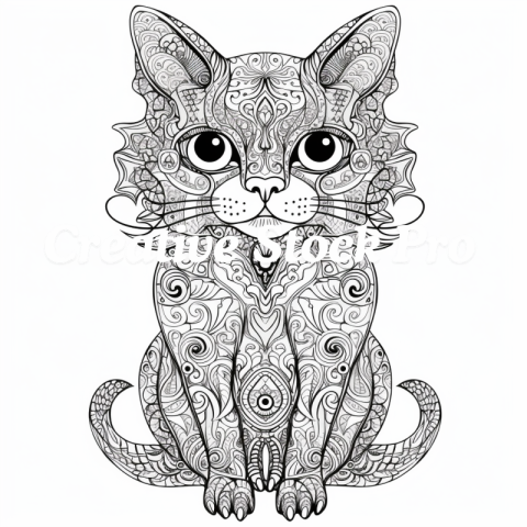 Free Cat in a Garden Coloring Page for Kids