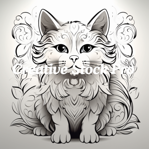 Free Stained Glass Cat Coloring Page for Adults