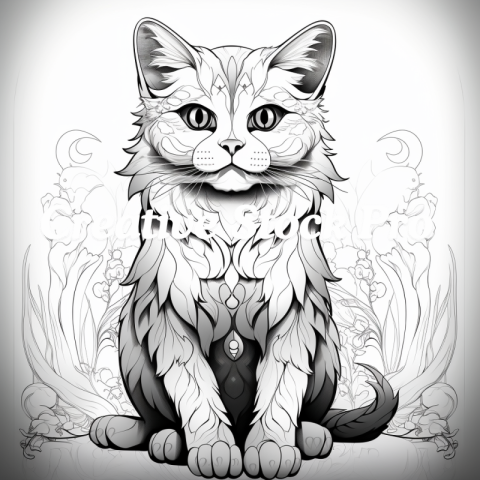 Free Cat and Flowers Coloring Page for Kids