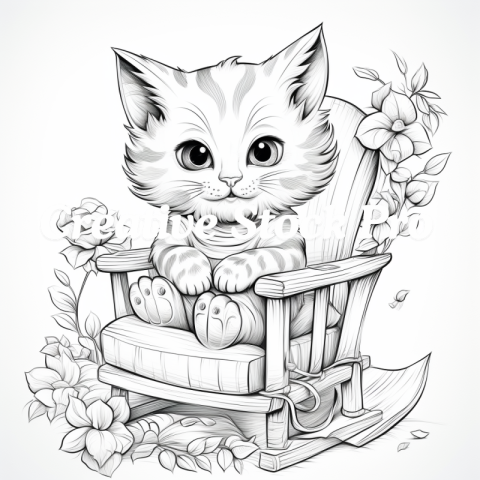 Free Cat in the Clouds Coloring Page for Kids