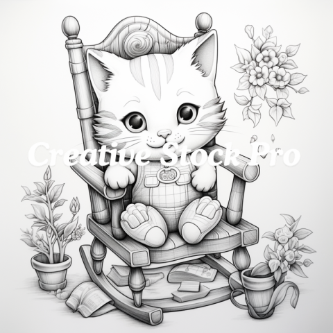 Free Cat and Rainbows Coloring Page for Kids