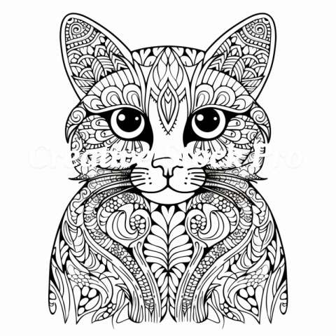 Free Abstract Cat Coloring Page for Adults