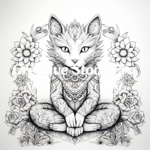 Free Rustic Cat Coloring Page for Adults