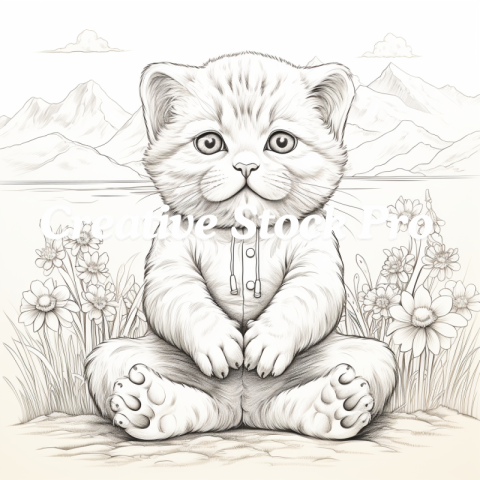 Free Surrealist Cat Coloring Page for Adults