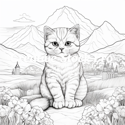 Free Cat with Stars Coloring Page for Kids