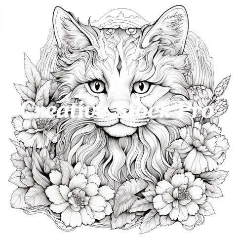 Free Ethereal Cat Coloring Page for Adults