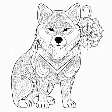 Fluffy Dog Mandala Coloring for Kids & Adults