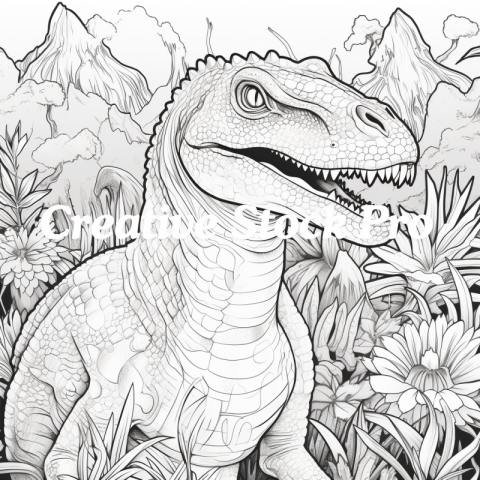 Dinosaur Adventure Coloring Page for Kindle