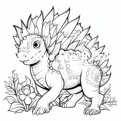 Dinosaur Exploration Coloring Page for Kids & Adults