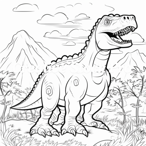 Free Dino Land Adventure Coloring Page for Kindle