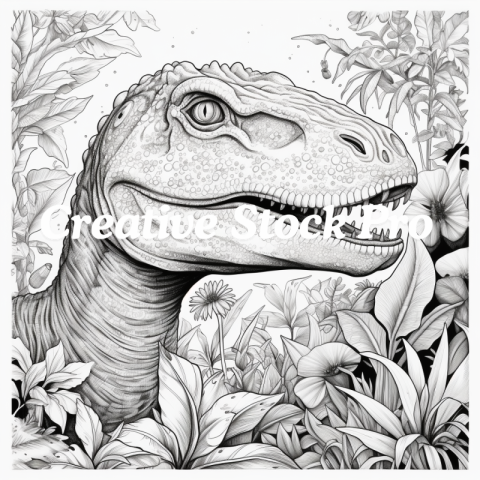 Dino Party Coloring Page for Kids & Adults