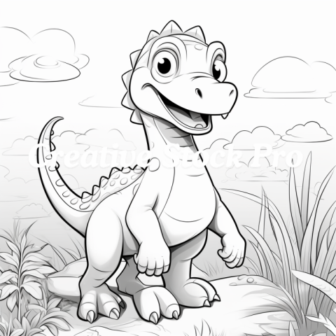 Happy Dinosaur Coloring Pages for Kids & Adults