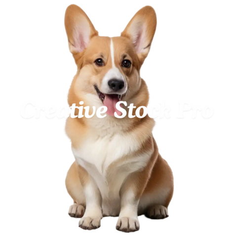 Adorable Corgi PNG Image with Folded Right Ear in Mountainous Field Setting