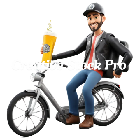 3D Terminator on Bike Drinking Beer PNG Image Unique Artistic Concept