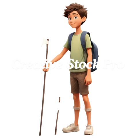 Cartoon Style PNG Image of a Boy Standing on the Road Enhanced Clarity and Quality