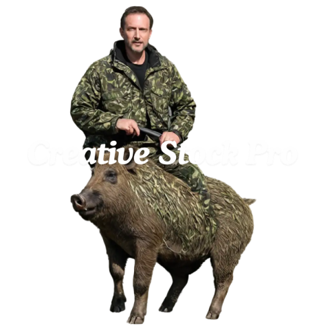 HighQuality PNG Image Camouflaged Man Riding a Wild Boar