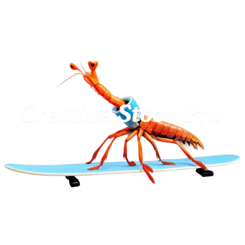 PNG Image Astronaut Shrimp Surfing on an Ironing Board