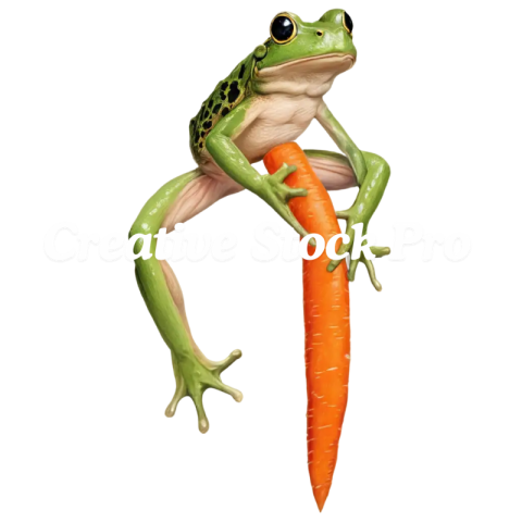 PNG Image Frog Riding Carrot Whimsical Artwork for Creative Projects