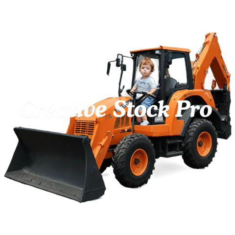 PNG Image Baby Boy Operating Tata Hitachi Excavator