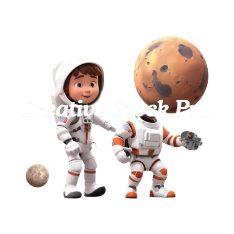 Stunning Astronauts Moon and Mars 3D Animation PNG Image