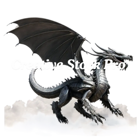 Steel Dragon in Cloud PNG Image Majestic Fantasy Artwork