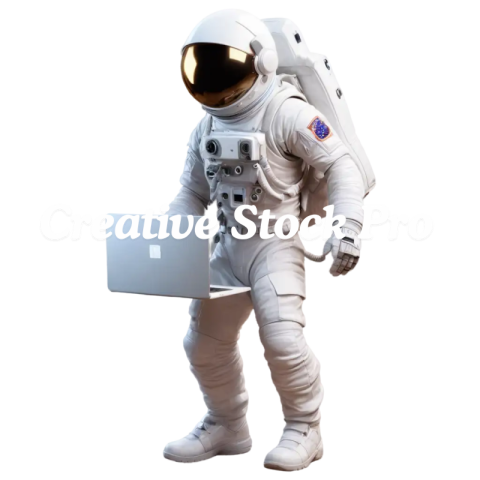 UltraRealistic PNG Image Astronaut Man Floating in Space with Laptop