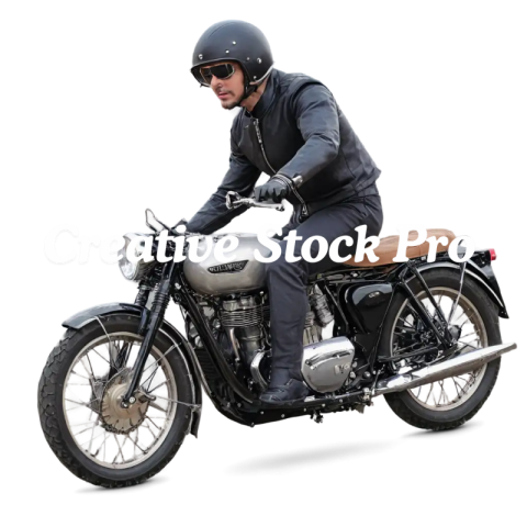 Vintage Rider Riding on Triumph Bonneville Motorcycle PNG Image