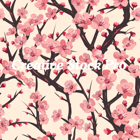 Japanese Blossoms Watercolor Digital Designs